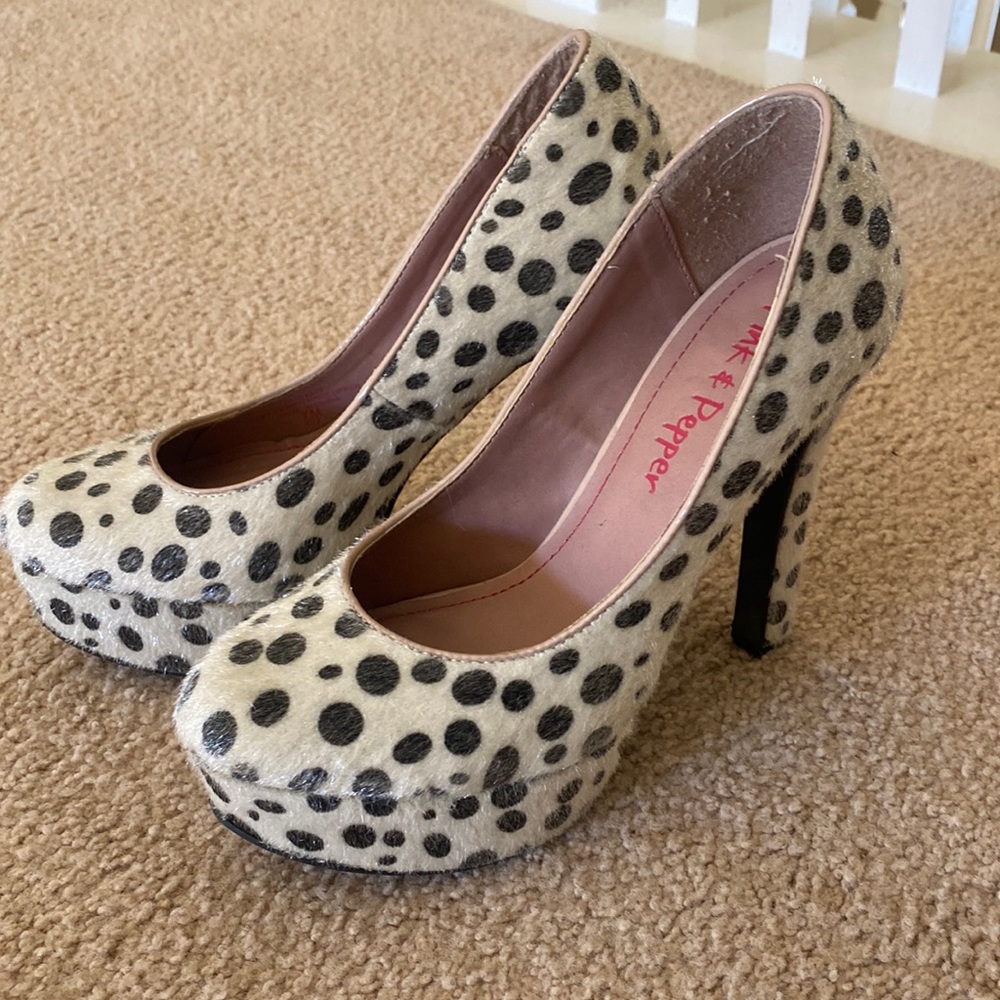 Pink & pepper white and black Polk a dots high heels